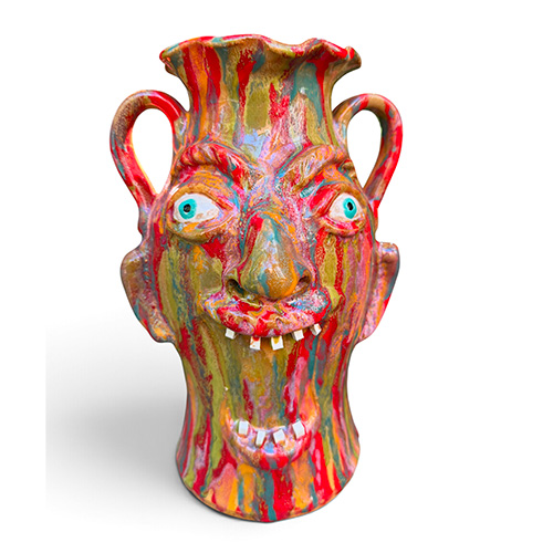 Marvin Bailey 11" Multi Glaze Happy Face Vase DP6540